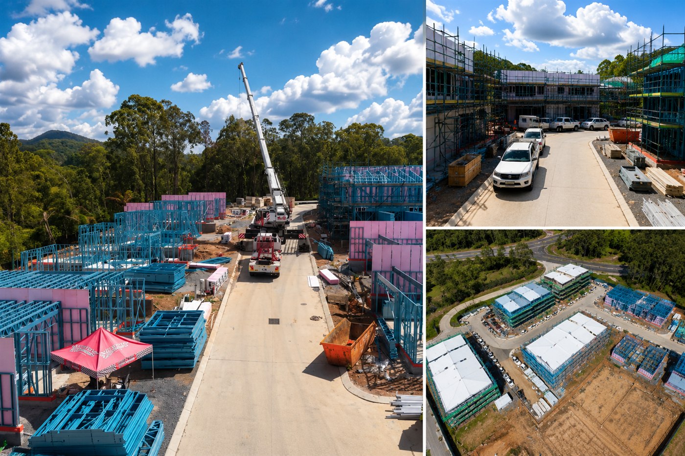 Hillside townhouse community light-gauge steel construction progress