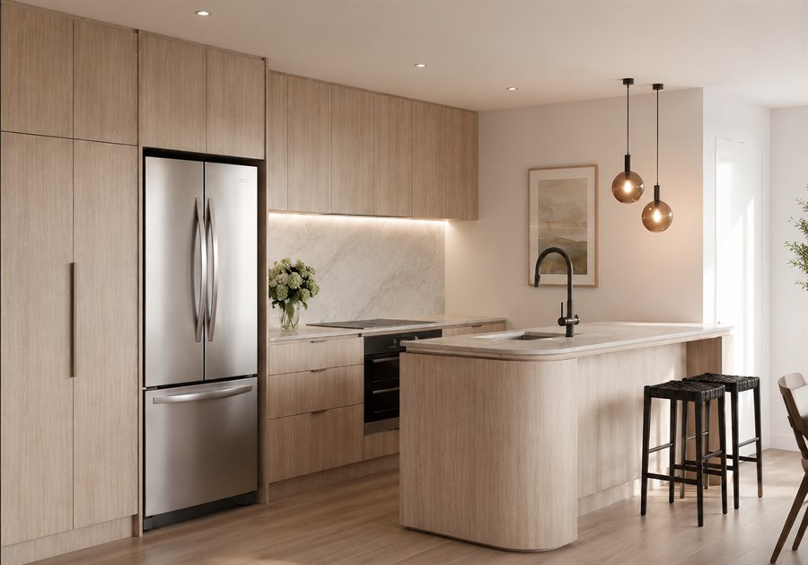 Riverside Villas warm timber kitchen interior