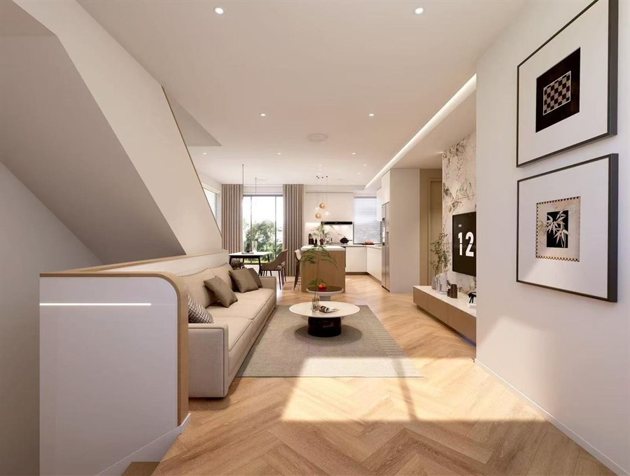 Luxury townhouse living and kitchen interior