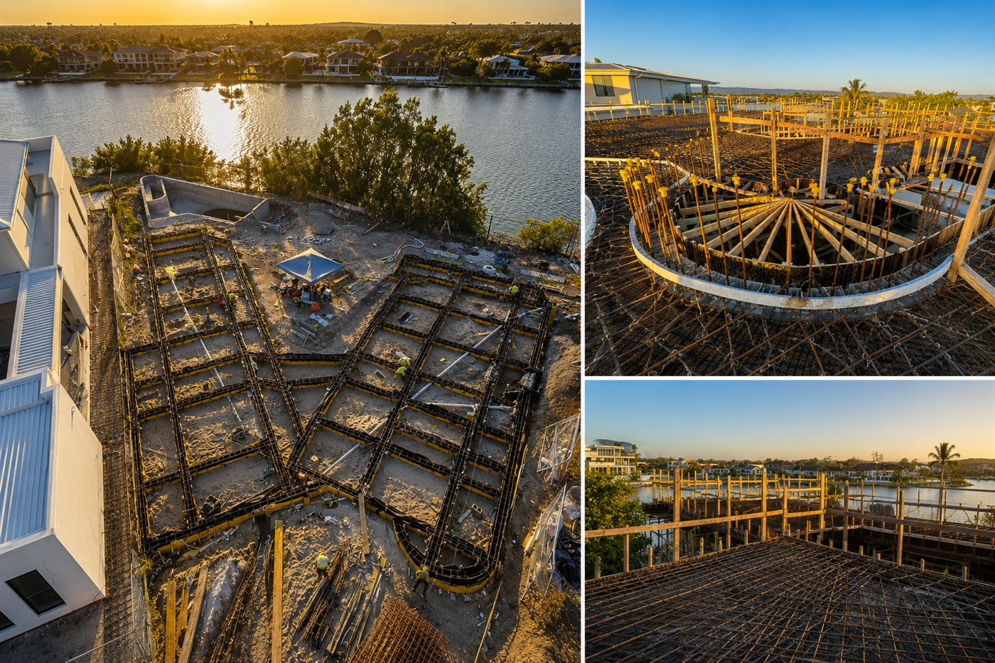 Gold Coast waterfront luxury residence reinforced concrete construction progress